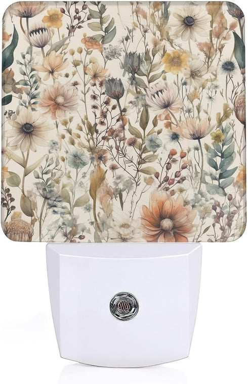 AOWULA Boho Watercolor Floral Night Light, Dusk to Dawn Sensor Night Lights for