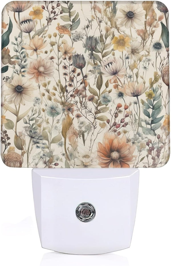 AOWULA Boho Watercolor Floral Night Light, Dusk to Dawn Sensor Night Lights for