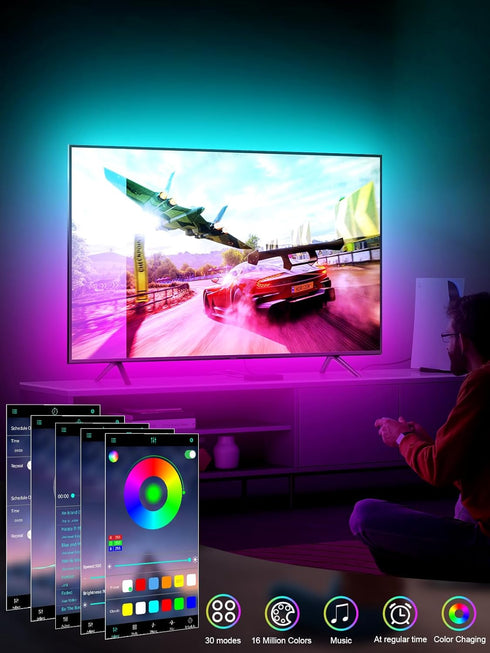 GIPOYENT TV LED Lights, 13.1ft RGB Color Changing Light Strip for 40-65 Inch TV with Bluetooth Function