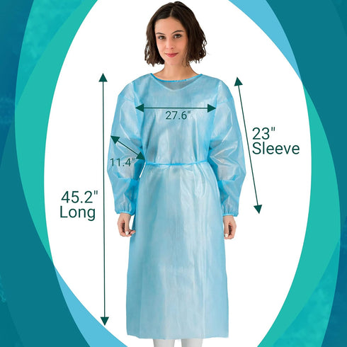 10 Pack Disposable Isolation Gowns - Blue Level 2 SMS 40gsm Non-Woven Material for Medical Use, Universal Size