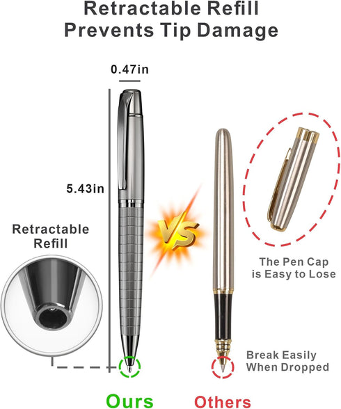 Cambond Ballpoint Pens, Black Pens, 1.0 mm Medium Point, 3 Pens with 6 Refills, Metal Pen for Journaling, Gift