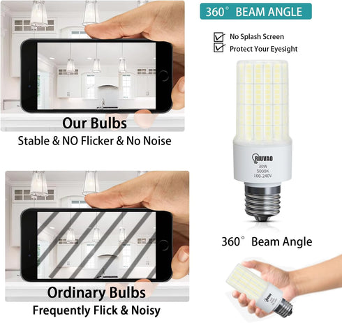 LED Light Bulb, 250W Equivalent, 30W 3750 Lumen, 5000K Cool Daylight White, E26/E27 Medium Base, Pack of 2
