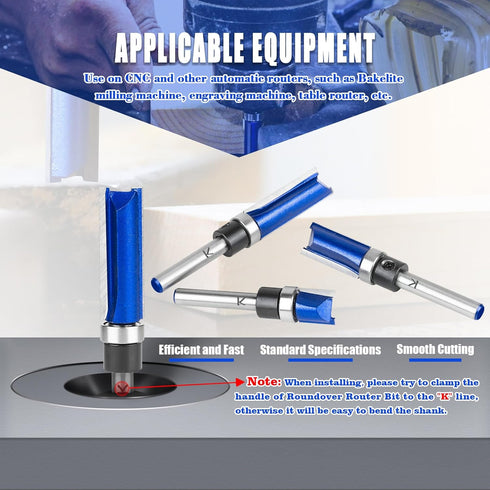 1/4 Inch 3/4" Length,1/2" Pattern Flush Trim Router Bits Shank, Cutting Cutting Diameter, Bottom Bearing Carbide Flush