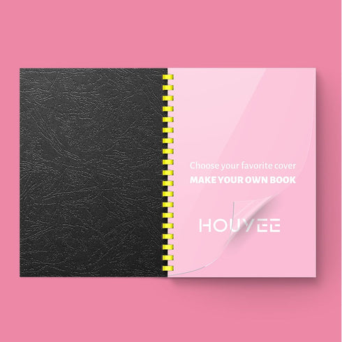 HOUYEE Binding Covers and Combs Set, 50 Pcs Leather Texture Paper Binding Covers, 50 Pcs Clear Covers