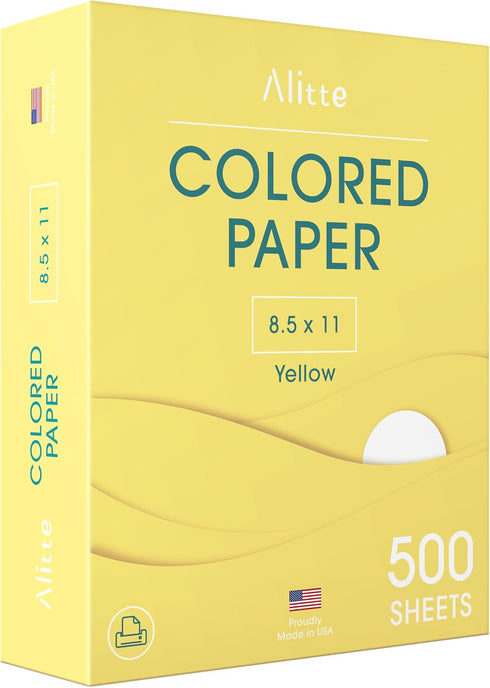 Alitte Colored Paper 500-Sheets - Yellow Paper, 8.5 x 11 Colored Printer