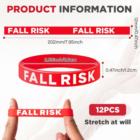 12 Sumind Pcs Fall Risk Bracelet Emergency Alert Wristband for Elderly Patient Wristbands Fall Risk Silicone Rubber