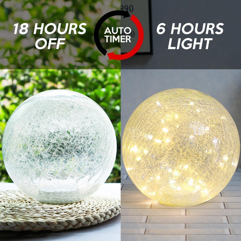 Mercury Crackle LED Glass Globe Ball Lamp with Timer, Battery Operated Night Light for Girls, Birthday