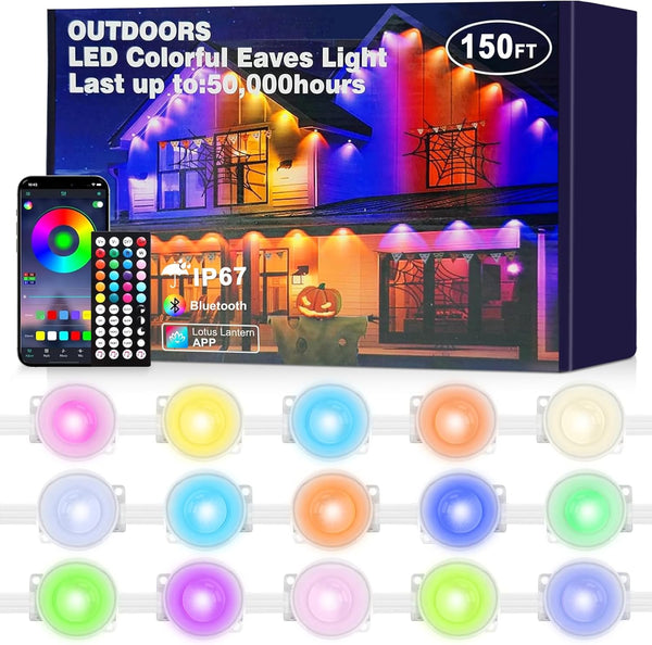 JZVGEN 150FT Permanent Smart RGB LED Eaves Outside Lights, Music Sync, Timing Function,