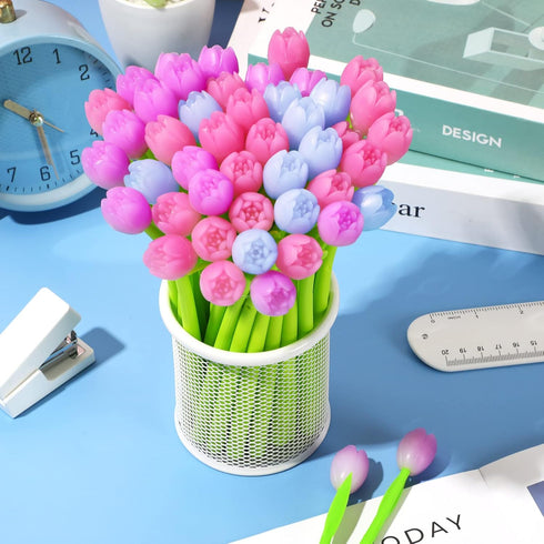 SANNIX 50 Pcs Color Changing Tulip Flower Pens, Novelty Fun Gel Ink Pens for Birthday Party Favors