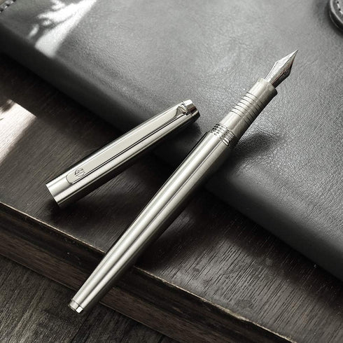 HongDian Stainless Steel Fountain Pen, Iridium Fine Point with Converter and Metal Pen Box