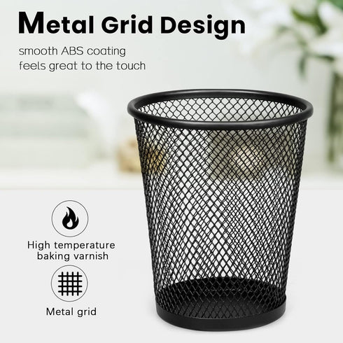 QYH Mesh Pencil Holder, Metal Pen Cup, Black, 6 Packs for Desk
