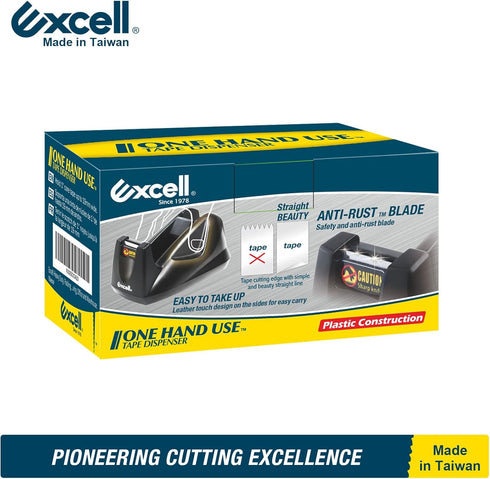 Excell EX-11419BK Desk Tape Dispenser with Non-Skid Base, 1" Core Desktop Tape Dispenser for Home, Office, Gift Store
