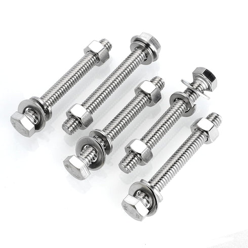 (10 Sets) 5/16-18x3" Hex Head Stainless Steel Bolts and Nuts with Flat & Lock Washers, 304 Stainless Steel 18-8