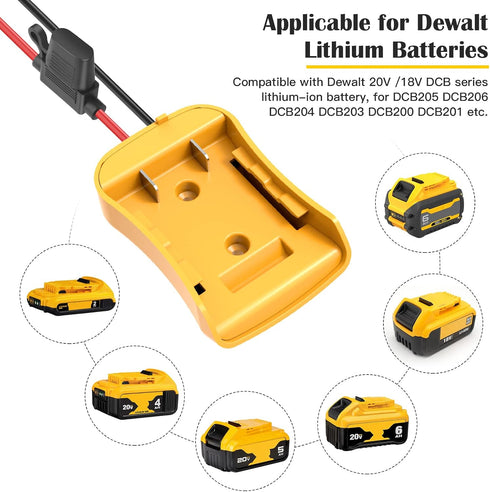 2 Packs Power Wheel Adapter for Dewalt 20V Battery, Converter Kit with Fuses & 12AWG Wire for DIY RC Cars