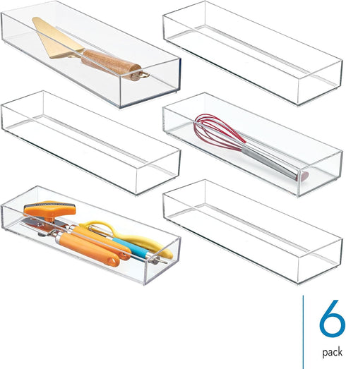 Set 6 iDesign Plastic Makeup Drawer Organizer Tray - Vanity Organizer or Desk Drawer Organizer - of - Clear
