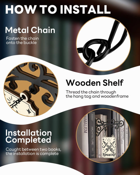 5 Sonloka Book Nook Tavern Signs, PCS Wood Bookshelf Dividers, Medieval Style Book Nook for Bookshelf Decor, Home