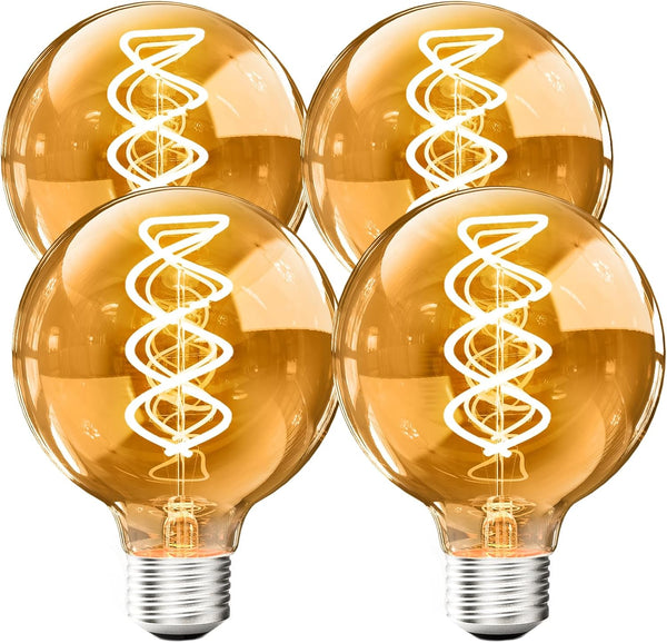 BOSITE G80 Vintage Edison Light Bulbs, 4W (40W Equivalent), Dimmable, 2700K Warm White, Amber Glass, 4 Pack