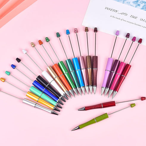 Plastic Beadable Pens with Shaft, 1.0 mm Black Ink Bead Pens for DIY, Office School Supplies, 20 Colors