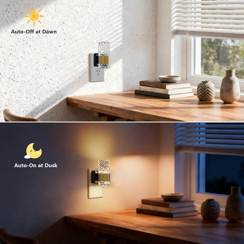2 Pack, 0-100LM Dimmable, 3000K LED Night Lights Plug into Wall Acrylic Nightlight with Dusk to Dawn Sensor, Stepless