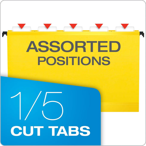 Pendaflex SureHook Reinforced Hanging Folders, Legal Size, Yellow, 1/5 Cut, 20/BX