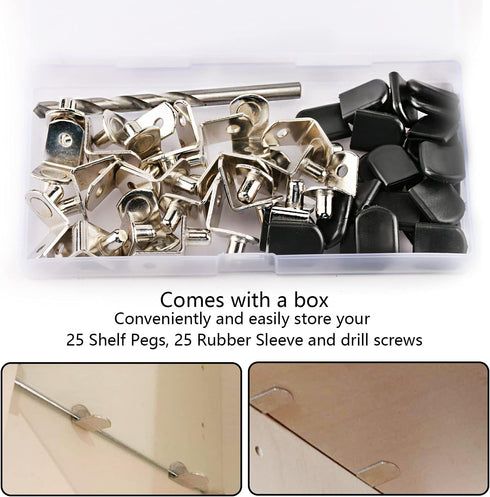 NORACLAN 1/4" 25pcs) Shelf Pegs, L Shaped Shelf Holders Pegs, with Rubber Sleeve, Shelf Pin Jig for Bathroom, Desk