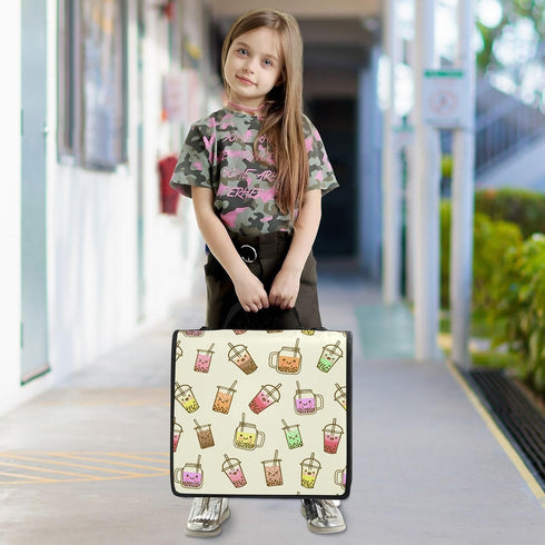 Krafig 3 Bubble Milk Tea Funny Zipper Binder Bag Ring with Handle Shoulder Strap, Binder File Organizer Bag Storage