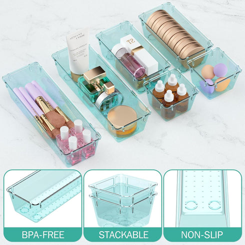 WOWBOX 12 Pack Clear Drawer Organizer Set, Acrylic Storage Trays for Makeup, Jewelries, Utensils, and Gadgets