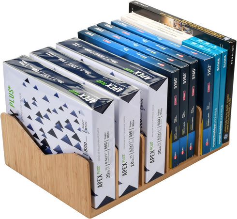 MobileVision Bamboo Paper Holder and Label Organizer, 5 Wide Dividers for Office Organization and Storage