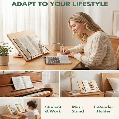 ZYEUNAGNB 8 (11x7.9inch) Reading Rack Wooden Bookshelf - Book Stand Foldable with Adjustable Positions and Page