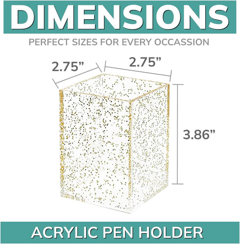 pbf Clear Acrylic Pen Holder for Desk | Clear Pencil Holder | Acrylic Makeup Brush Holder for Vanity | Pen Organizer | Bookmark Holder | Pencil Cups | Desk Organizer (Gold Glitter) by pbf PHOTO BOOTH FRAMES