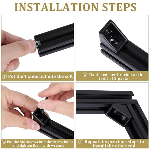 20 Set Black 2020 Series Aluminum Profile Connector Kit, 20pcs Corner Brackets with 40pcs Screws