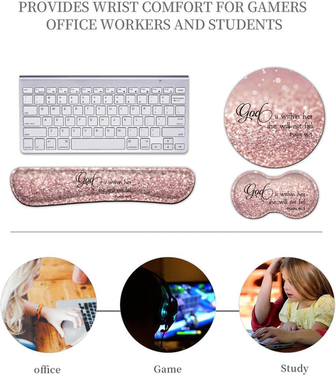 Keyboard Wrist Rest + Mouse Pad + Mouse Wrist Rest Support Set, Ergonomic Memory Foam, 4Pcs for Office