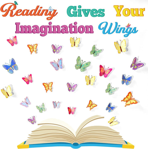 Classroom Reading Bulletin Board Set Butterfly Decorations Floral Paper Cutouts for Back to School Office Decor