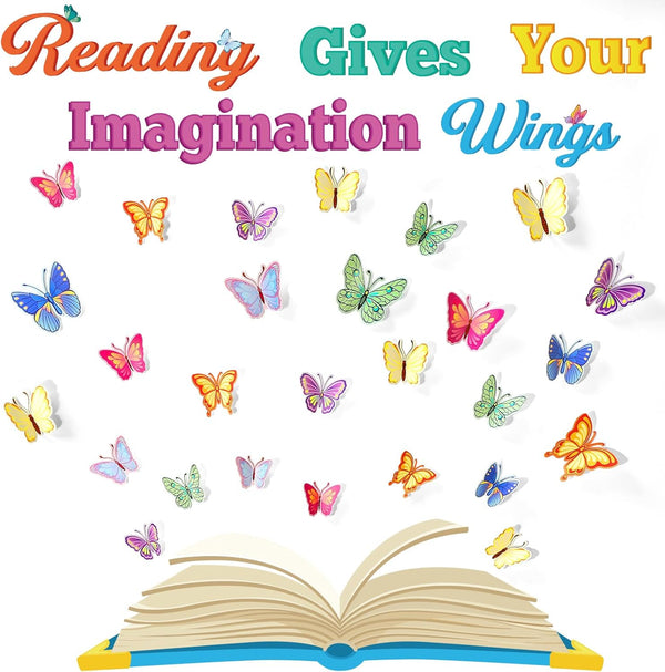 Classroom Reading Bulletin Board Set Butterfly Decorations Floral Paper Cutouts for Back to School Office Decor