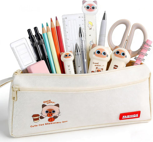 Mangpung 7Pcs Set Beige Cute Cat Stationery Gifts School Supplies Kawaii Japanese Stationery Christmas Birthday GIFS