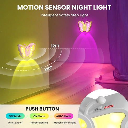 2 Dimmable 1 Pack) LOFTEK Butterfly Night Light, Rechargeable Motion Sensor Night Lights, Color Modes & RGB Nightlight