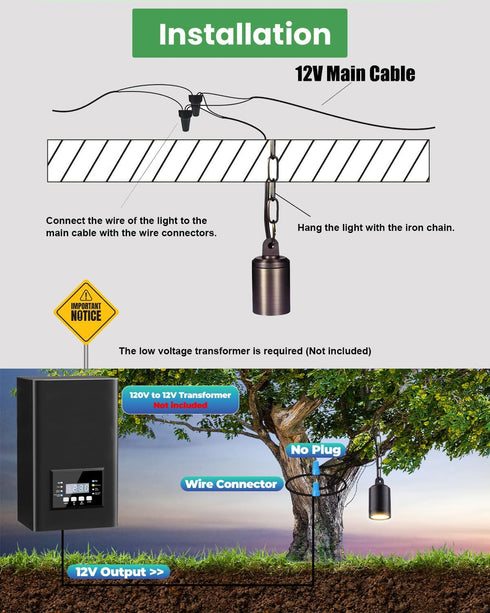 12V GU5.3 MR16 Bulb, 2700K, IP67 Low Voltage Brass Hanging Light Outdoor, Landscape Pendant Tree Light, Replaceable LED