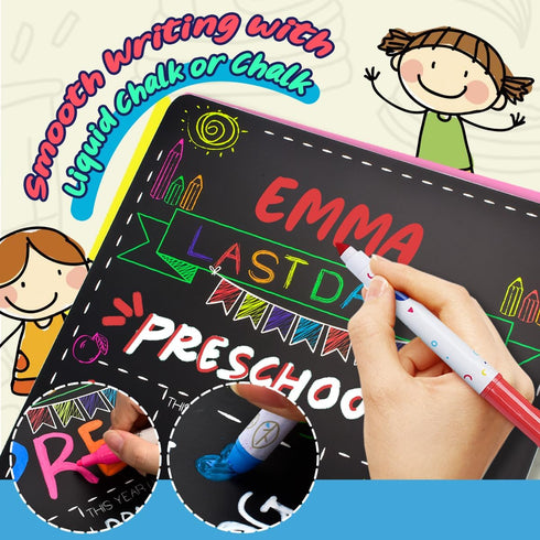 Personalized First Day and Last Day of School Sign, 13" x 16" Large Chalkboard Style Photo Prop - 2 Pcs