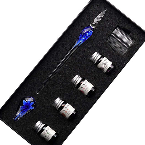 Crystal Glass Intarsia Dip Pen Kit, Vintage Calligraphy Fountain Pen with Ink