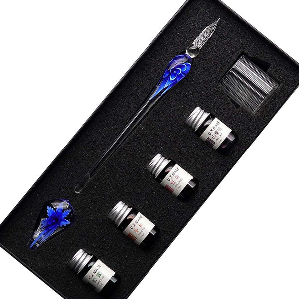 Crystal Glass Intarsia Dip Pen Kit, Vintage Calligraphy Fountain Pen with Ink