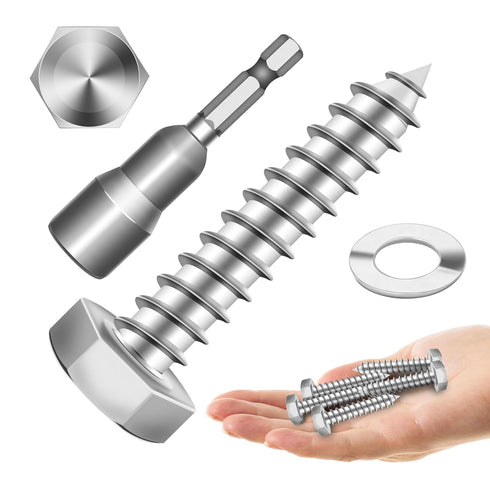 (20Sets) 1/4" x 1-1/2" Heavy Duty Hex Head Lag Bolts with Washers, 304 Stainless Steel Wood Screws, Partial Thread