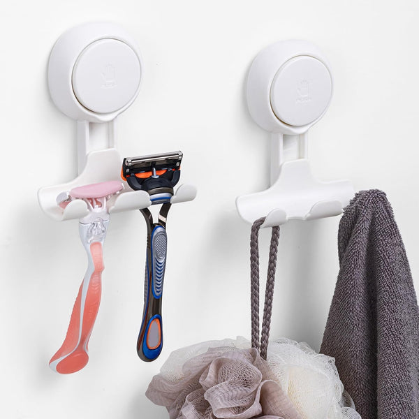 LEVERLOC Razor Holder for Shower 2 Pack, Powerful Suction Cup Shower Hooks