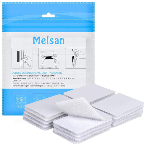 Self Stick Hook Loop Fasteners, 1.5 x 2.4 Inch, 16 Sets Double Sided Wall Hanging Strips with Adhesive Tape
