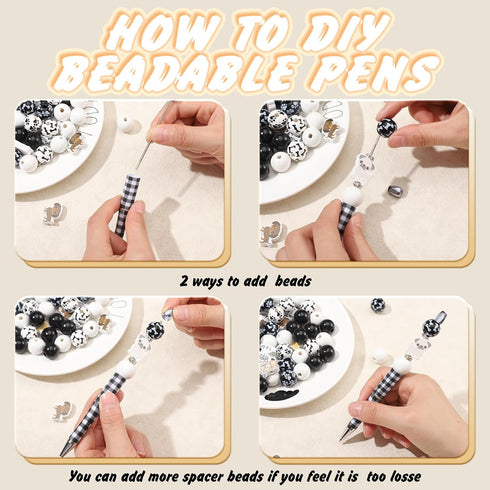 Colarr 24 Sets Plastic Beadable Pens, DIY Pens Making Kit, Black Ink Ballpoint Pen for Women Students