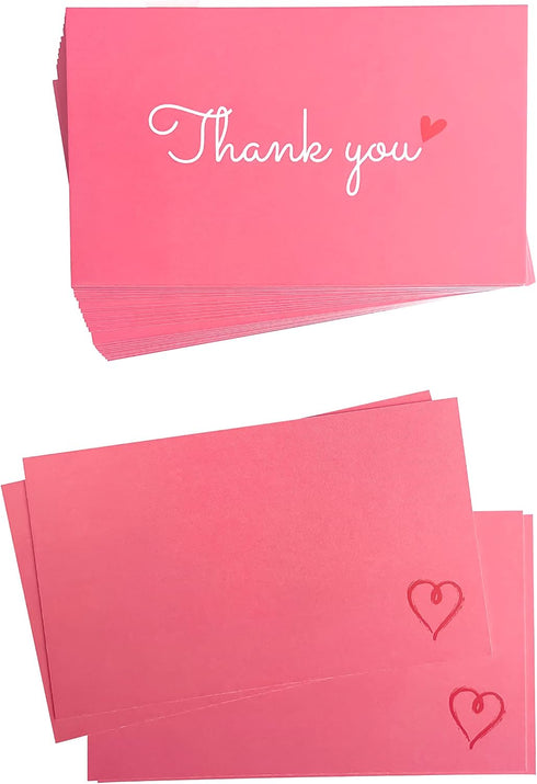 RXBC2011 100 3.5 2 Inch Little Thank You Cards Gold Heart Design Bulk Thank you Notes for All Occasions x cherry pink
