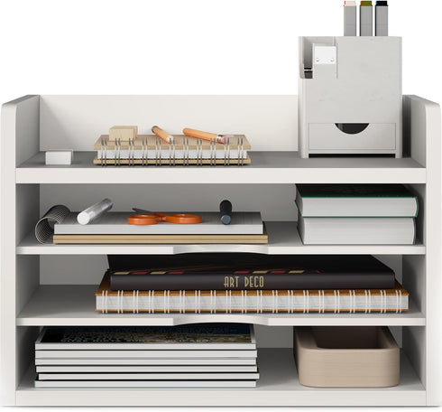 Ballucci 4-Tier File Organizer, Open Top Wood Paper Organizer for Classroom, Desktop Mail Sorter, White