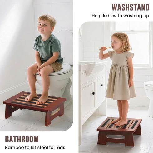 Woodever 450 LBS, One Step Stool for Adults Seniors Kids with Non-Slip Surface, Wood Stepping Stools for High Bed