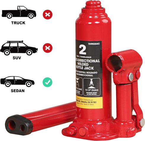 BIG RED T90203C Torin Welded Car Bottle Jack with Vertical and Horizontal Usage - Capacity 2 Ton (4,000 LBs), Red