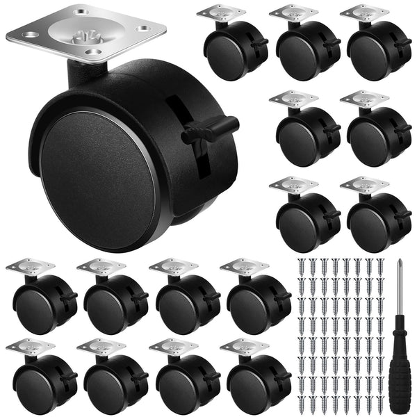 16 Pcs 1.5 Inch Furniture Casters with Brake, Swivel Replacement Wheels for Rolling Cart Table Chair, Black