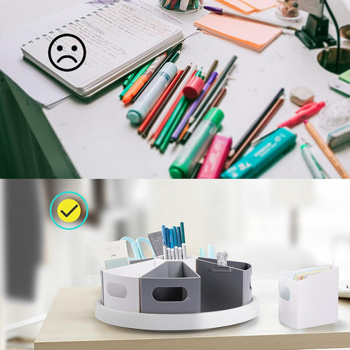MeCids 360 Rotating Storage Organizer Desk Caddy - 12” Lazy Susan Style with Removable Bins for Home Office Supplies